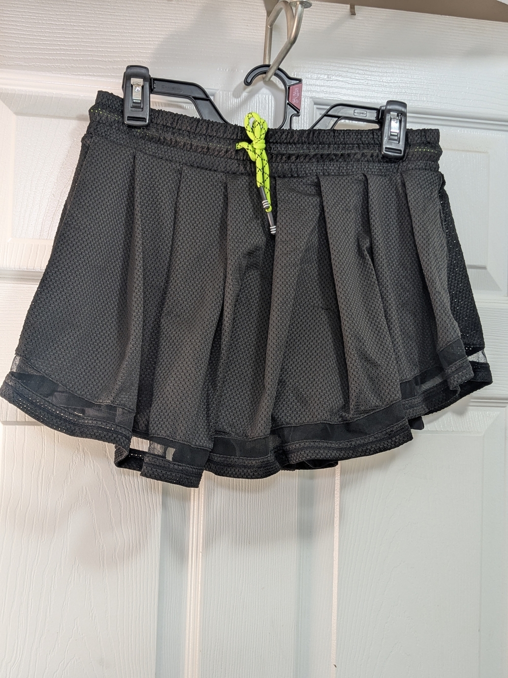 Lucky in Love Black Mesh Pleated Skort with Neon Drawstring